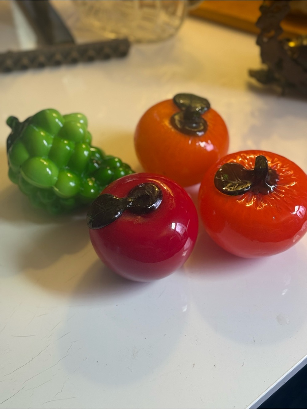 Vintage Hand Blown Glass Fruit Set Apple Grapes Persimmons Orange collection